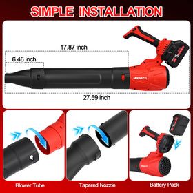 Denaztl extended nozzle attachment enables precise, directed debris removal.