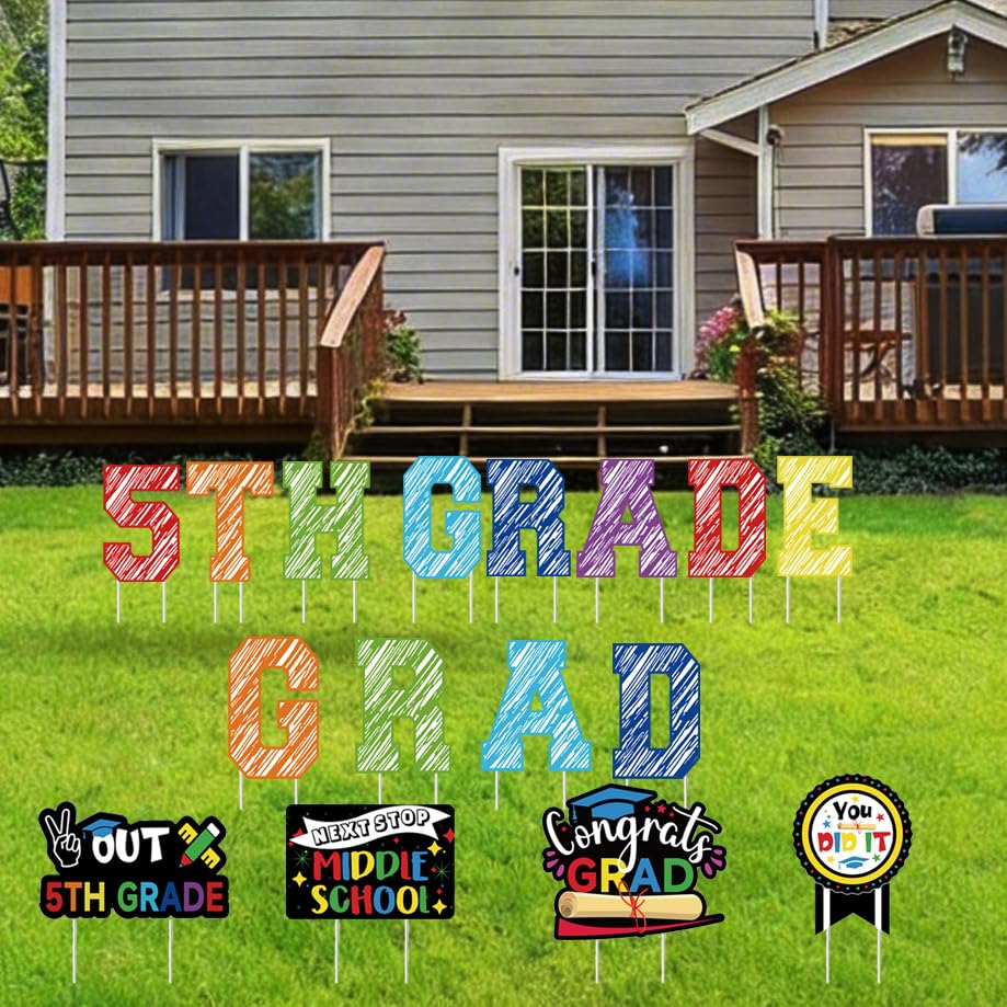 Deneo 5th-grade graduation yard sign on grass for a festive outdoor celebration