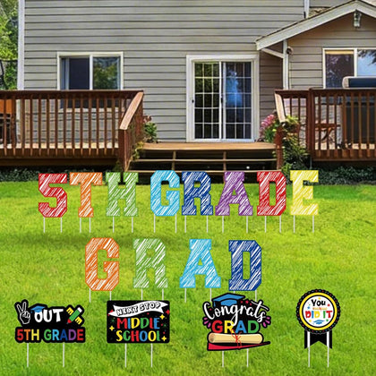 Deneo 5th-grade graduation yard sign on grass for a festive outdoor celebration