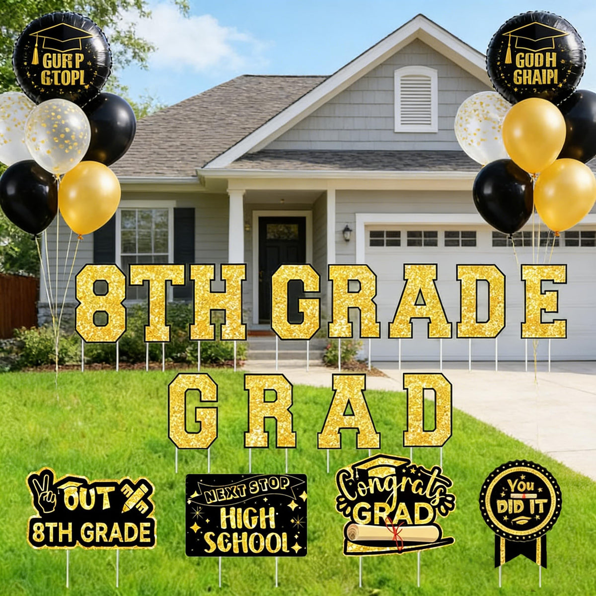Deneo 8th-grade graduation yard sign with stakes for outdoor use