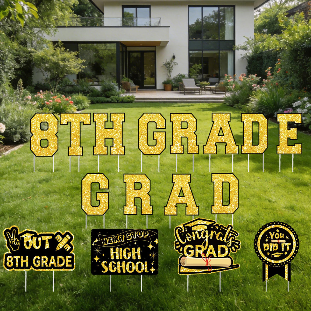 Deneo middle-school grad decor lawn sign enhances outdoor party ambiance