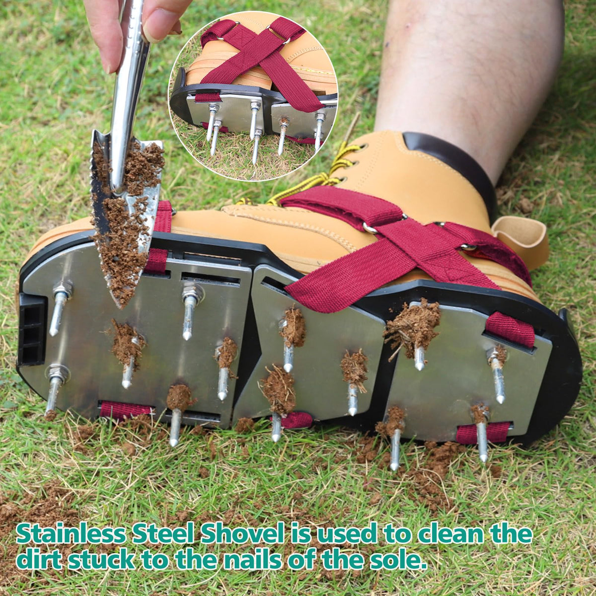 DenForste red aerator shoes show the sole detail for long-lasting use.