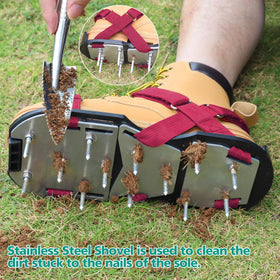 DenForste red aerator shoes show the sole detail for long-lasting use.