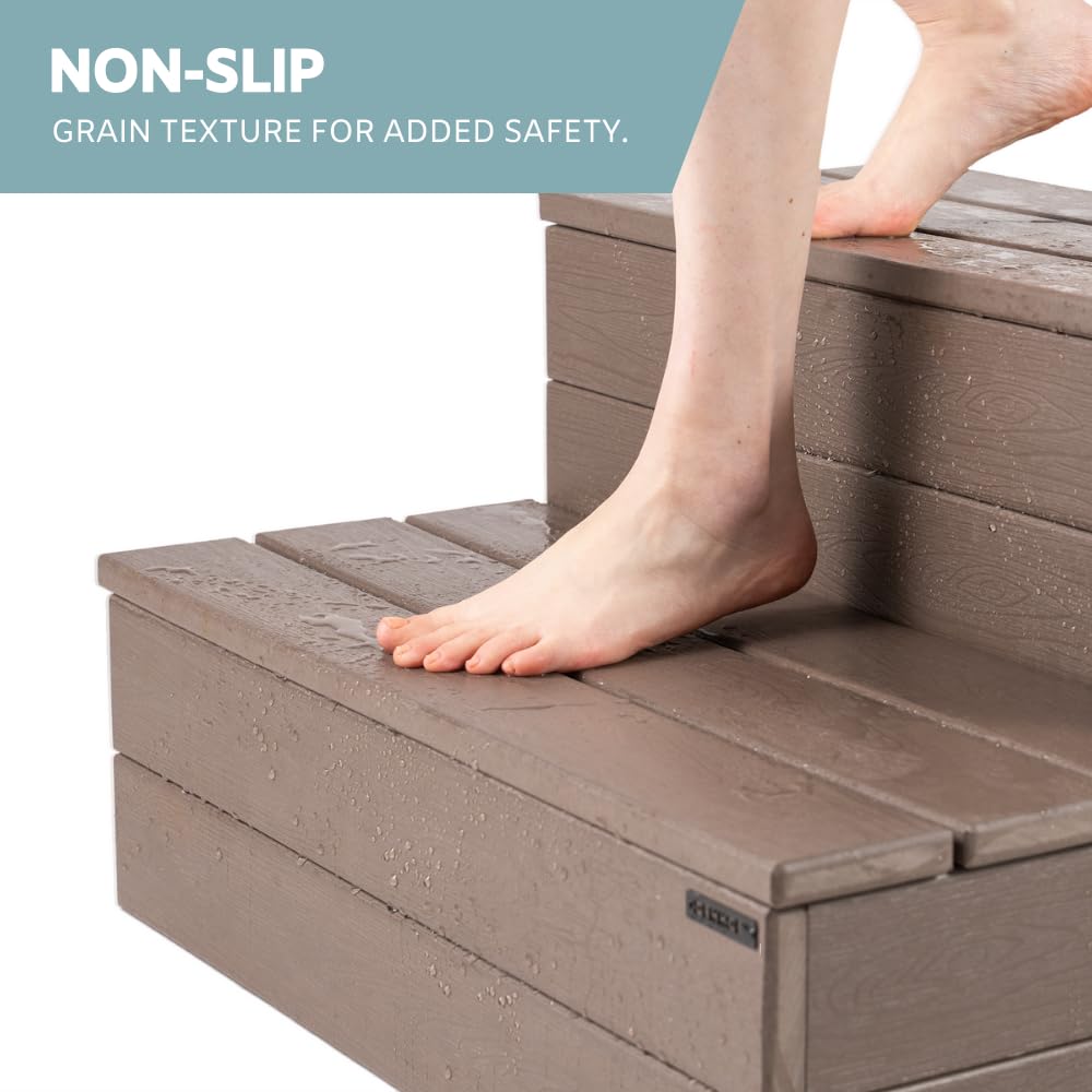DENKOE hot tub steps non-slip grooved surface ensures safe spa access.