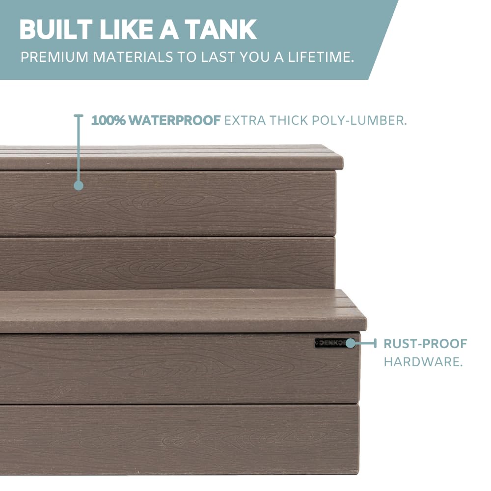 DENKOE hot tub steps waterproof poly-lumber handle all weather conditions.