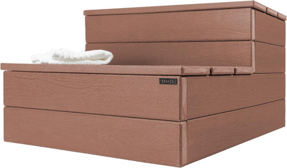 DENKOE hot tub steps in wood look finish, durable and weatherproof for easy access