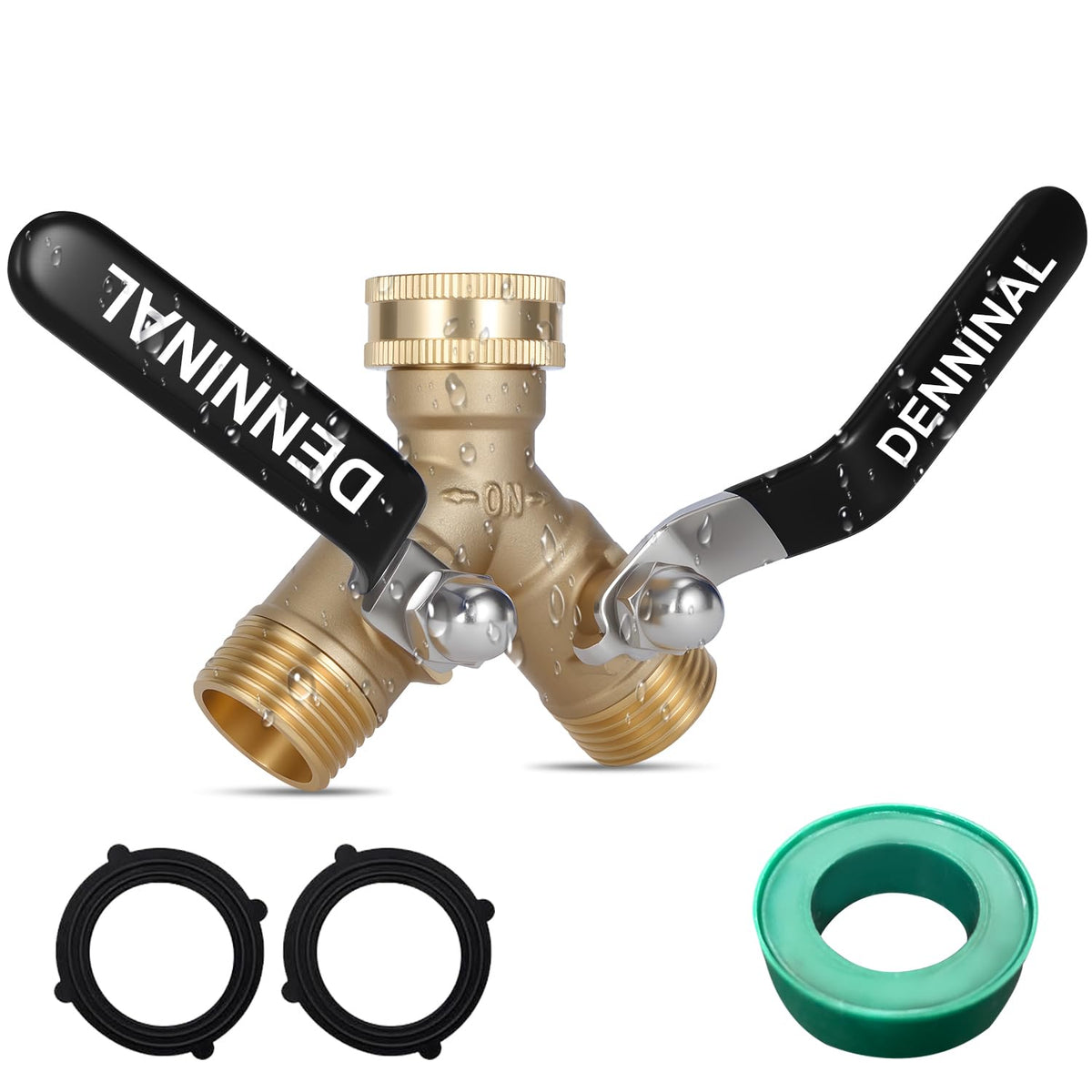 Denninal garden hose splitter with brass body for durable outdoor use