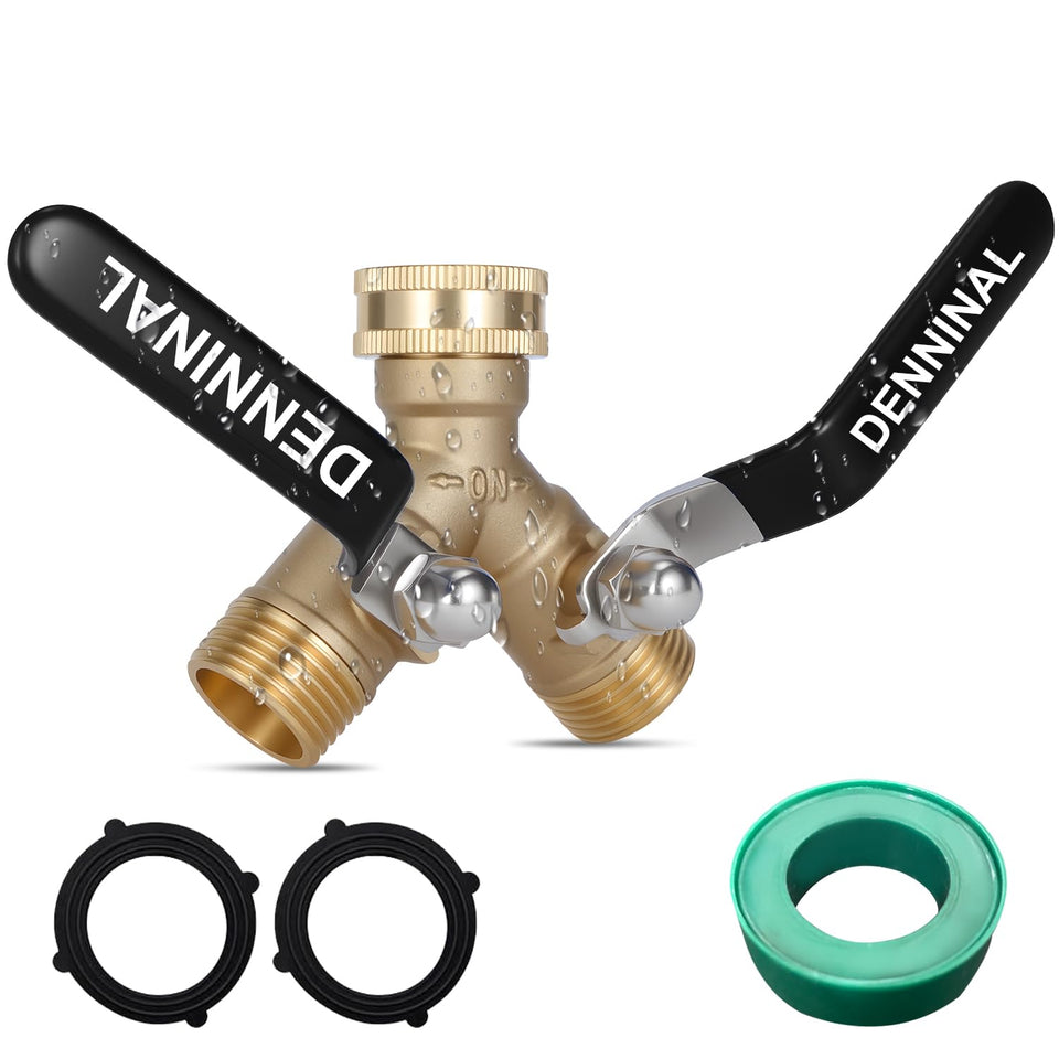 Denninal garden hose splitter with brass body for durable outdoor use