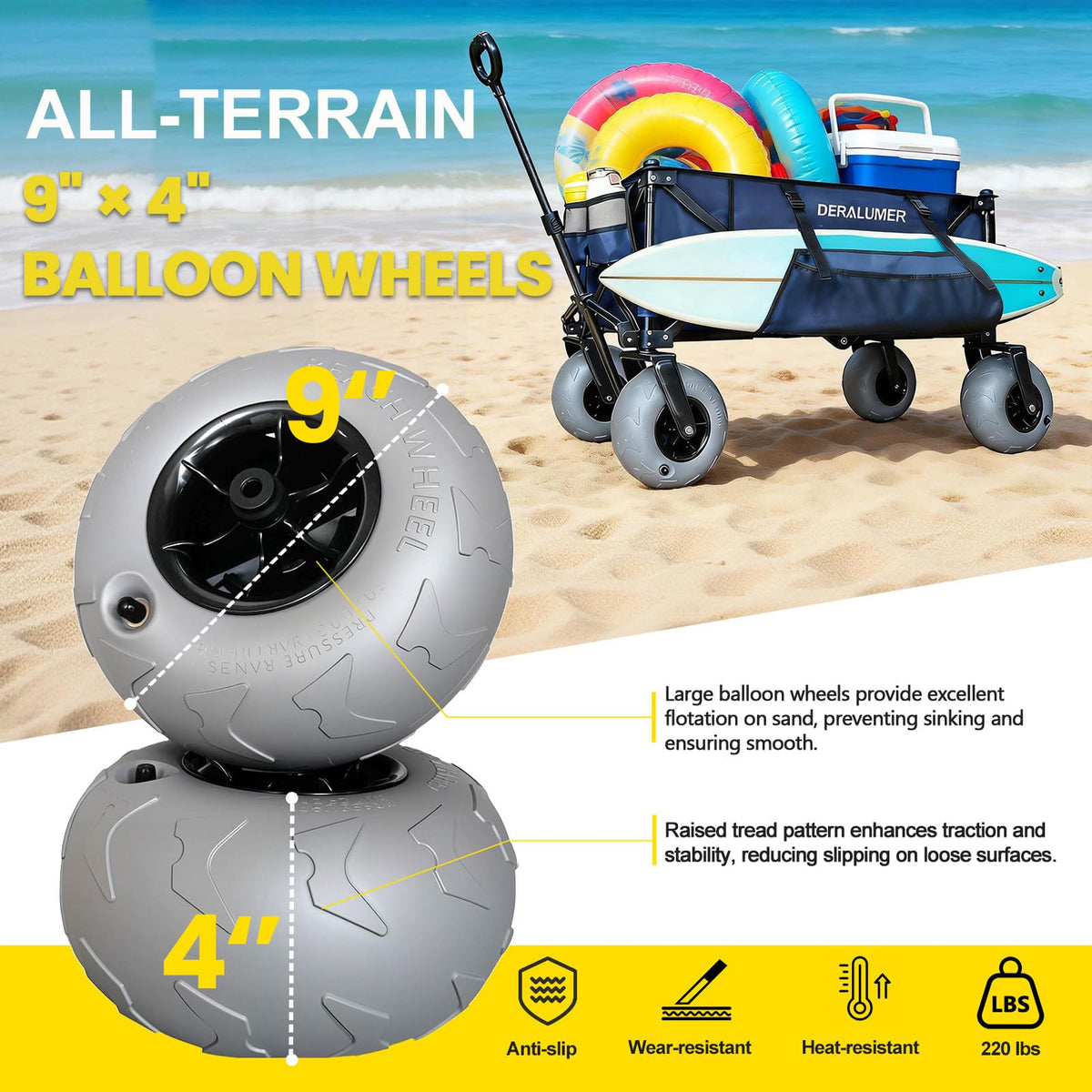 Telescoping handle extends to 37.5 inches for comfortable pulling.