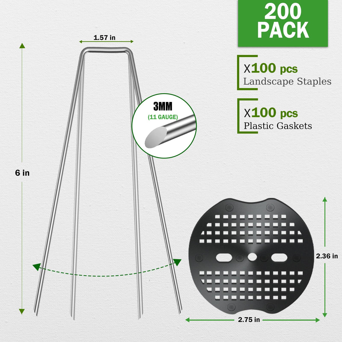 Deritec garden staples kit with 100 stakes and gaskets for all-season tasks.