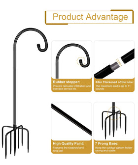 Derkniel heavy-duty hook securely holds bird feeders, planters, and lanterns.