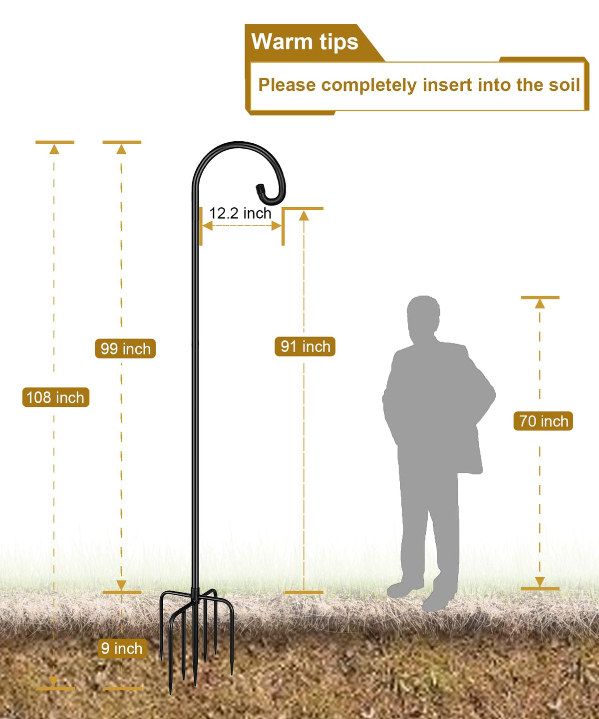 Derkniel shepherd hook in garden ready for bird feeders or baskets.