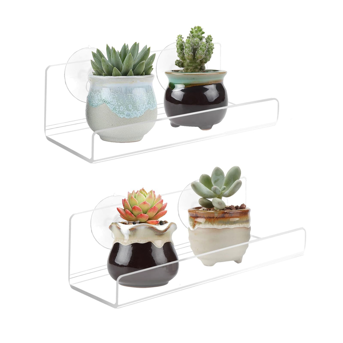 Derlyniupi 2-pack window shelves on a sunny window, showcasing compact plant display.