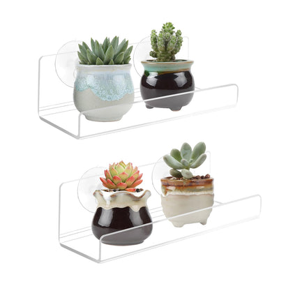 Derlyniupi 2-pack window shelves on a sunny window, showcasing compact plant display.