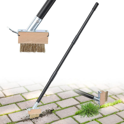 DEROFIT crack weeder with 45in handle removes weeds from tight cracks.