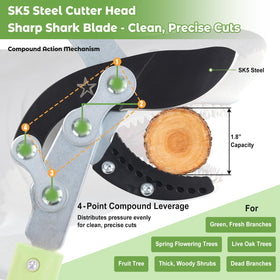 DEROFIT extendable loopers 1.8-inch cut capacity demonstrated on hardwood branch