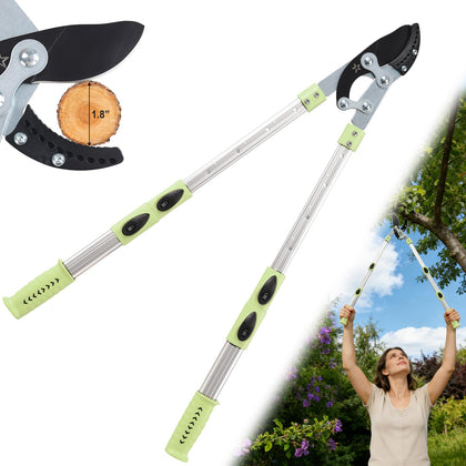 DEROFIT extendable loopers in tree trimming setup with adjustable reach for high branches