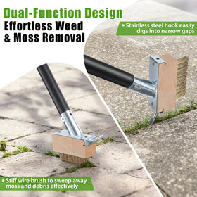 DEROFIT moss remover brush cleans moss from patios and decks.