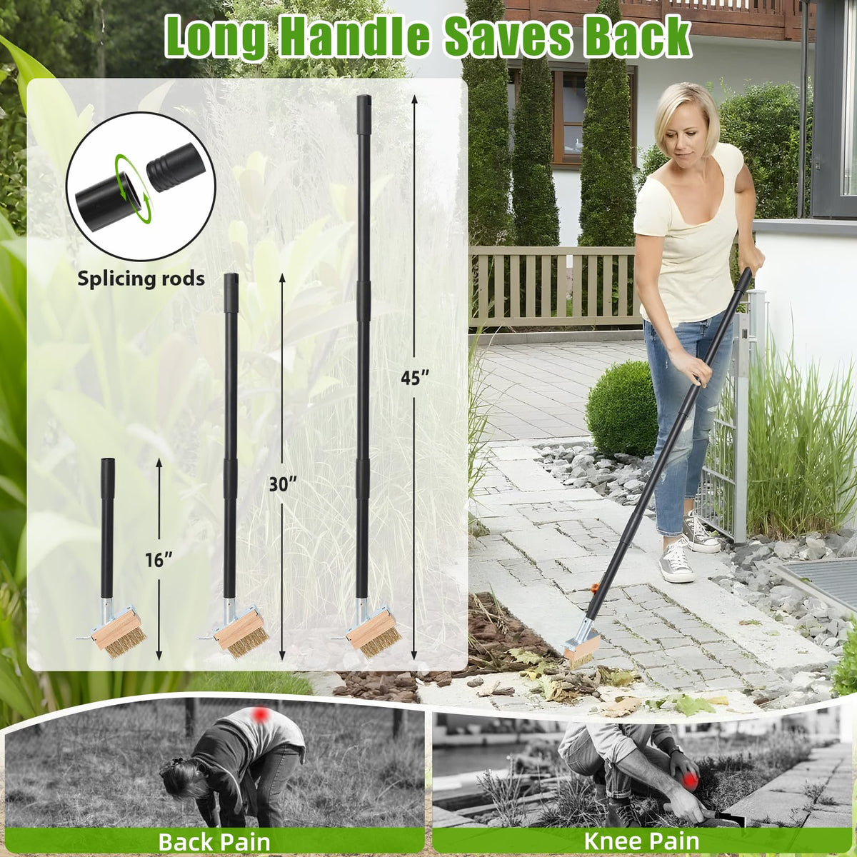 DEROFIT stiff wire bristles scrub away dirt on tough outdoor surfaces.