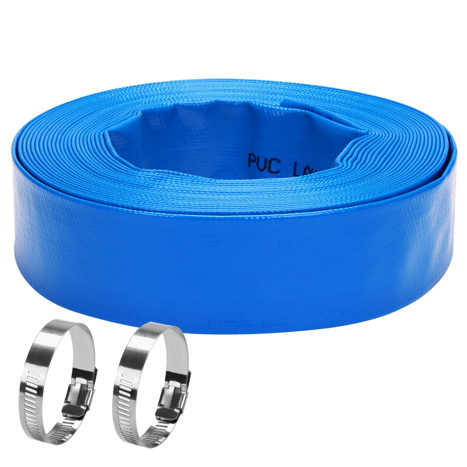 DERPIPE lay-flat pool backwash hose 1.5 inch, 50 ft, efficient water transfer.