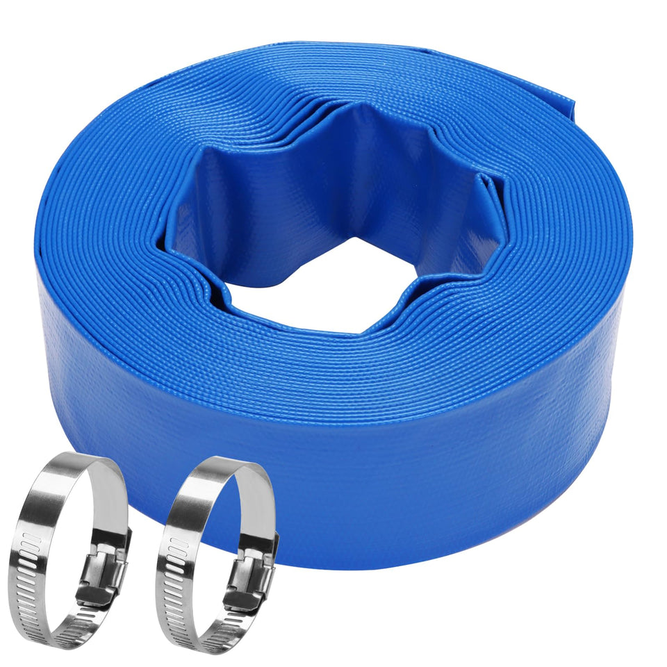 DERPIPE lay-flat pool backwash hose in use, 2in diameter for efficient water transfer