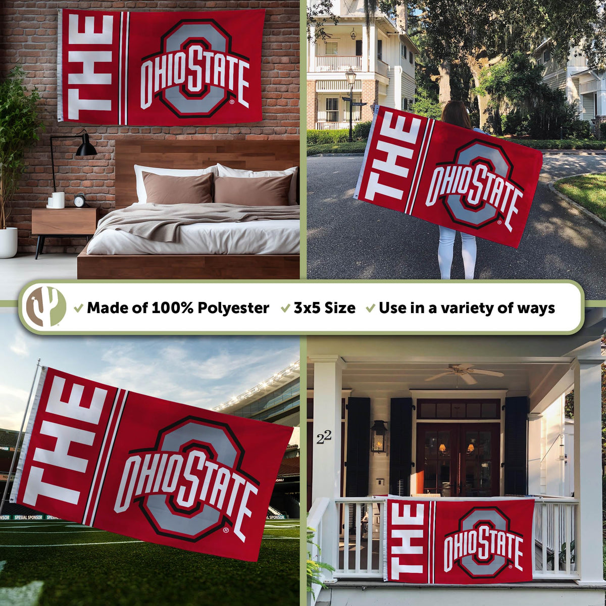 Quadruple-stitched ends and dual grommets on the Desert Cactus Buckeyes flag.