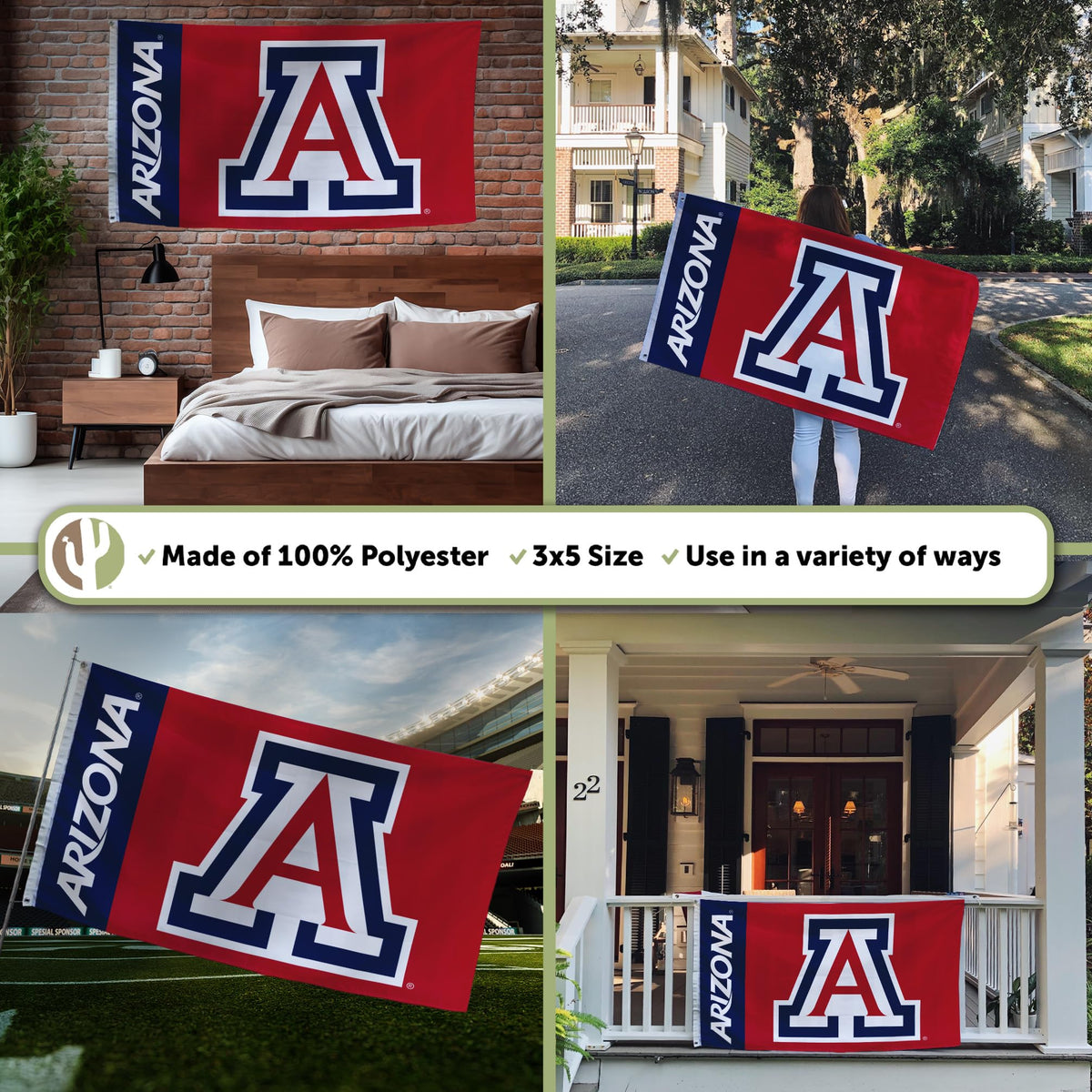 Outdoor ready Desert Cactus flag fluttering during a game day