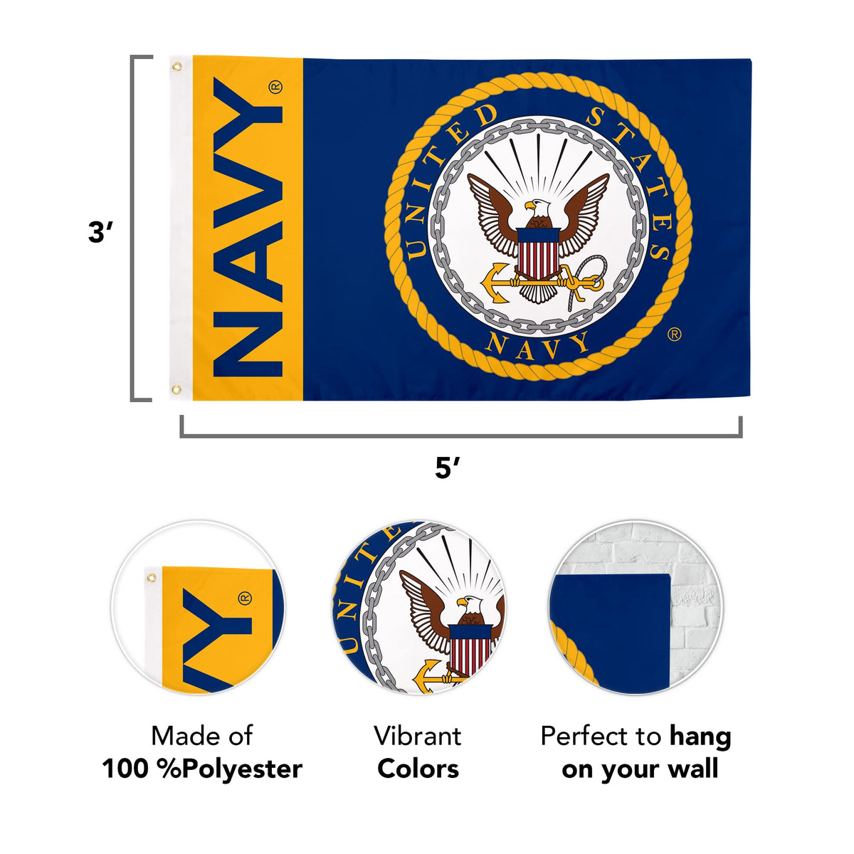 Desert Cactus United States Navy flag grommets closeup for secure hanging