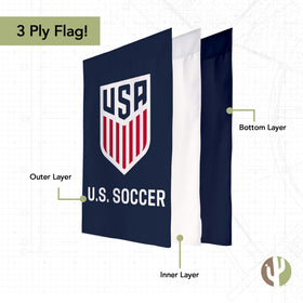 Desert Cactus US Soccer garden flag stitched header emphasizes durability for outdoor use.