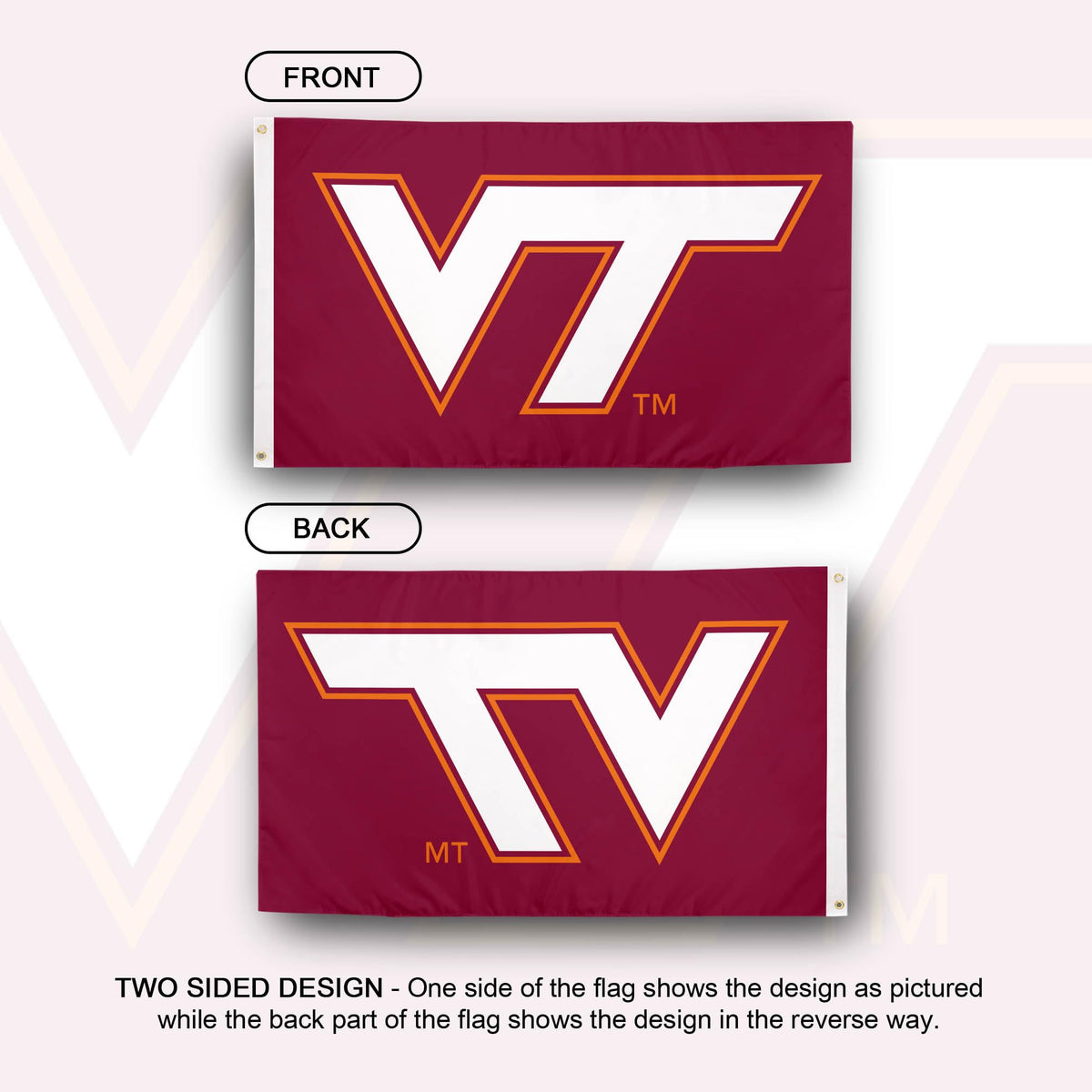 Desert Cactus Virginia Tech flag back view with double-sided visibility