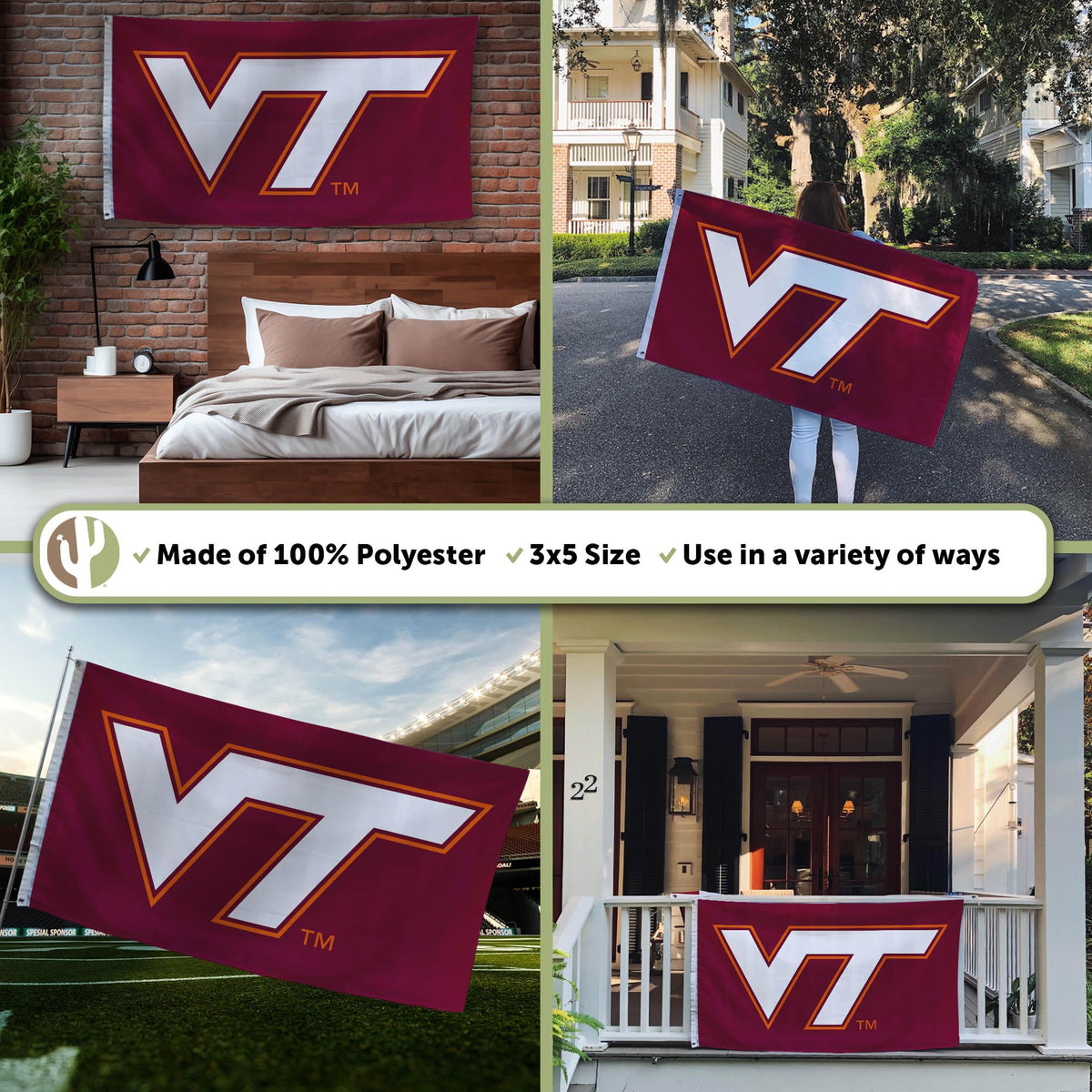 Desert Cactus Virginia Tech flag with metal grommets for easy hanging