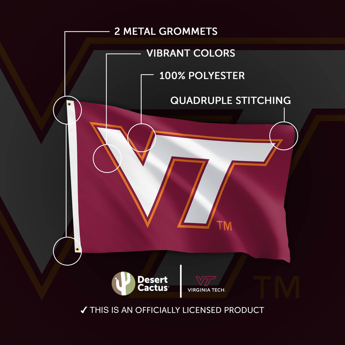 Desert Cactus Virginia Tech flag thick canvas stitching for lasting use