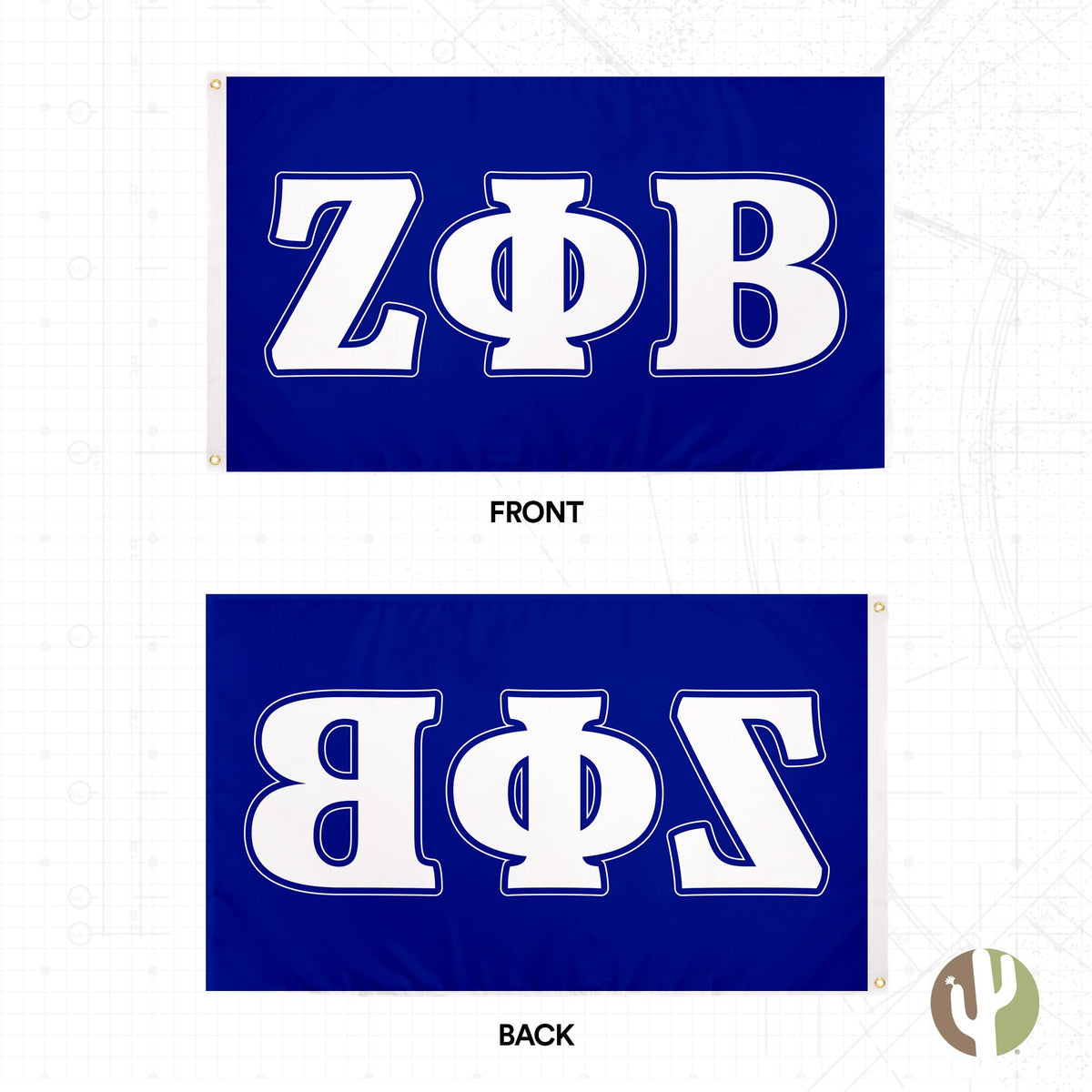 Desert Cactus Zeta Phi Beta flag back view showing reverse design