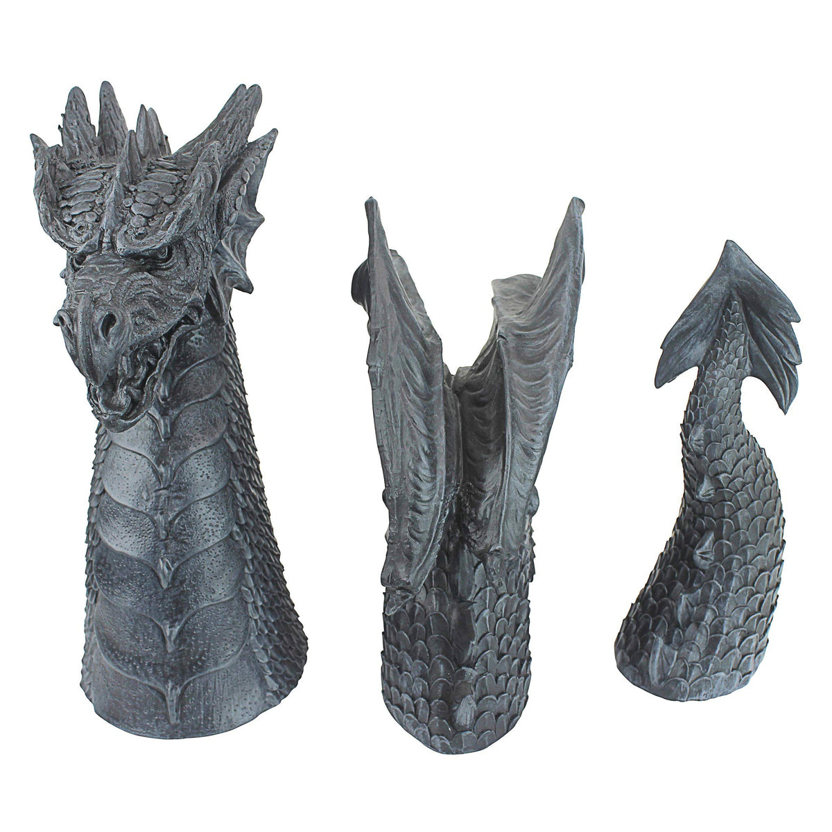 Design Toscano dragon scales close-up highlights textured garden detail.