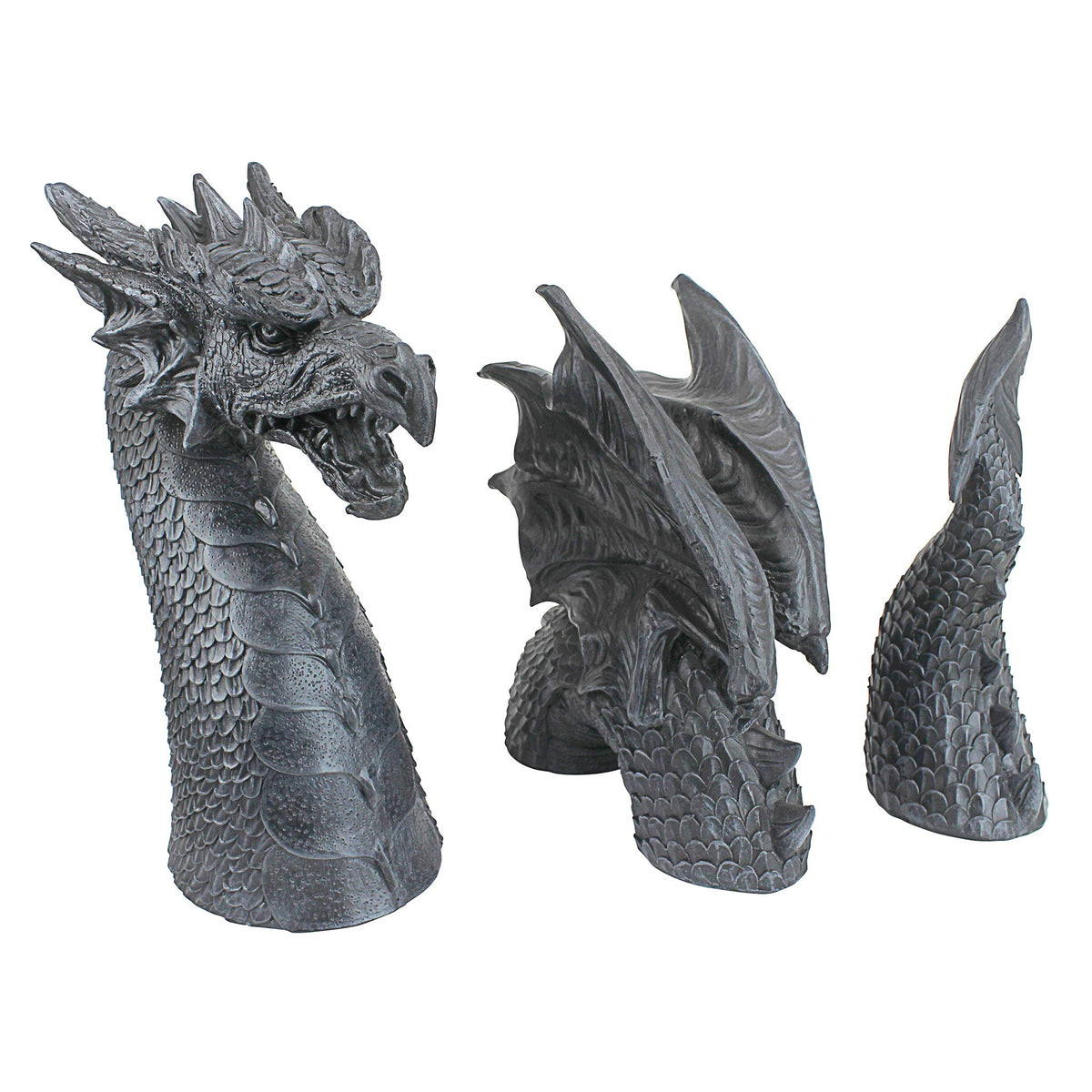 Design Toscano dragon wings detail adds striking outdoor drama.