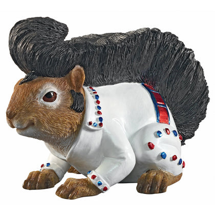 Design Toscano Elmer rock-and-roll squirrel garden statue, front view, ideal for adding whimsy to outdoor spaces