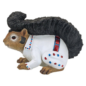Design Toscano Elmer statue side view, bejeweled jumpsuit detail for unique shelf decor