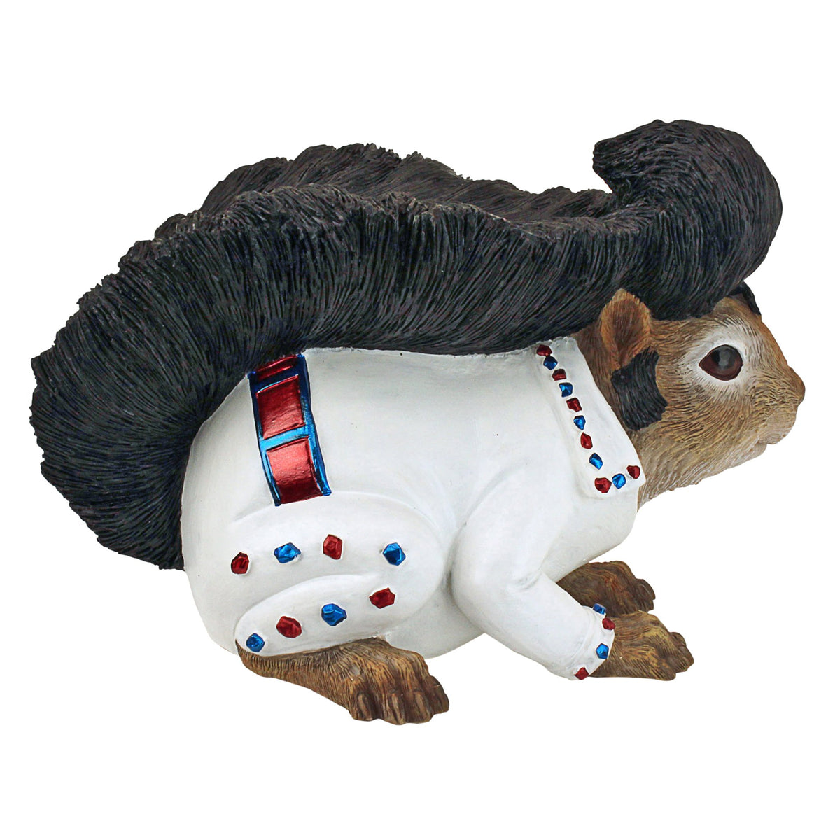 Design Toscano Elmer jumpsuit detail, vibrant hand-painted finish enhances garden personality