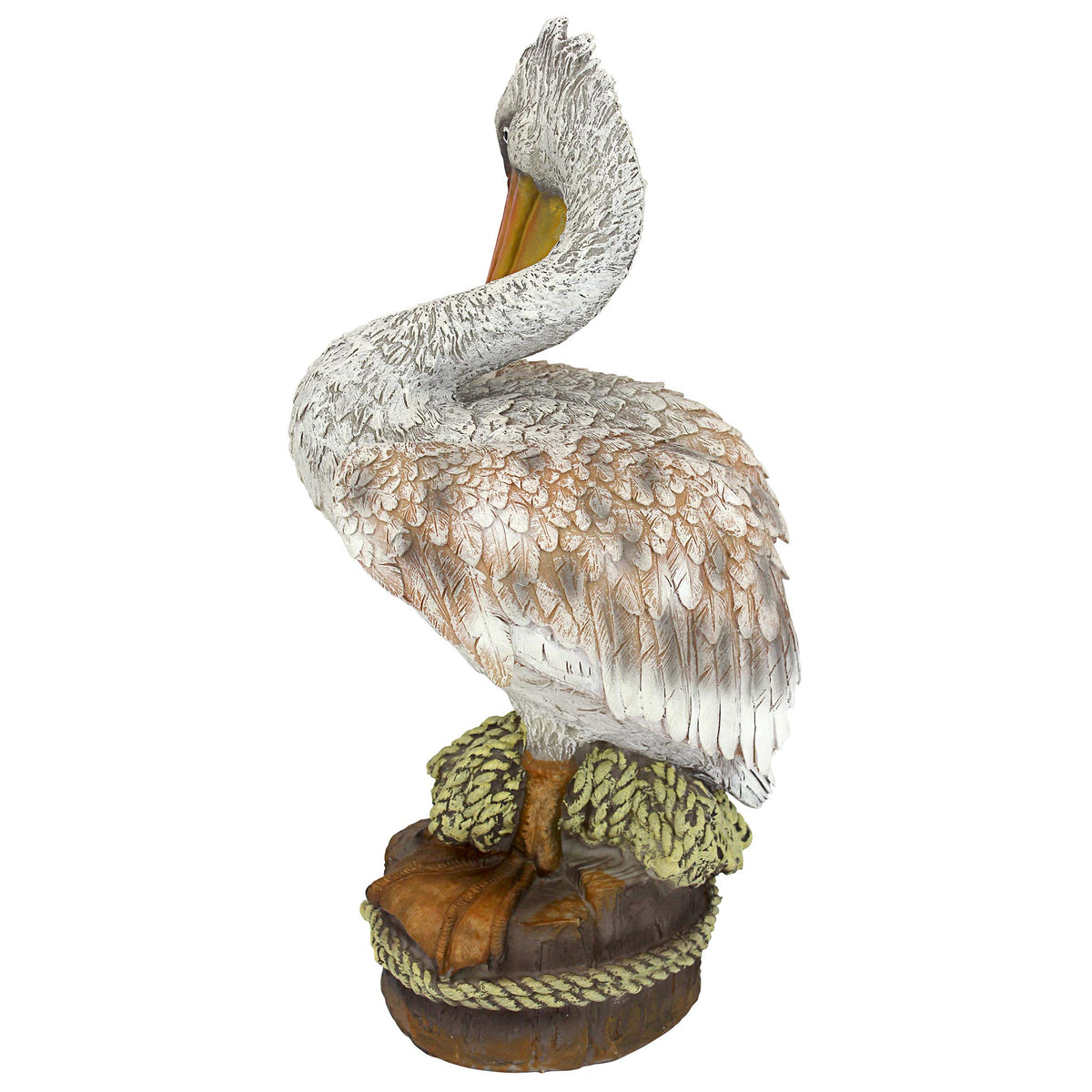 Design Toscano pelican statue, feathers detail—bright color and lifelike presence for outdoor spaces.