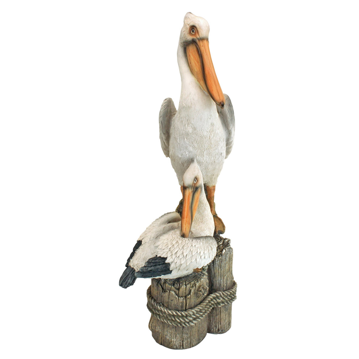 Design Toscano pelican feather detail captures lifelike texture for outdoor display.