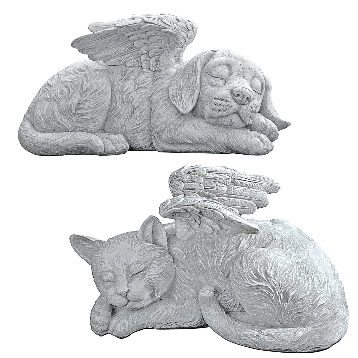 Close-up of Design Toscano QL6080 cat angel statue showing serene face and wings.