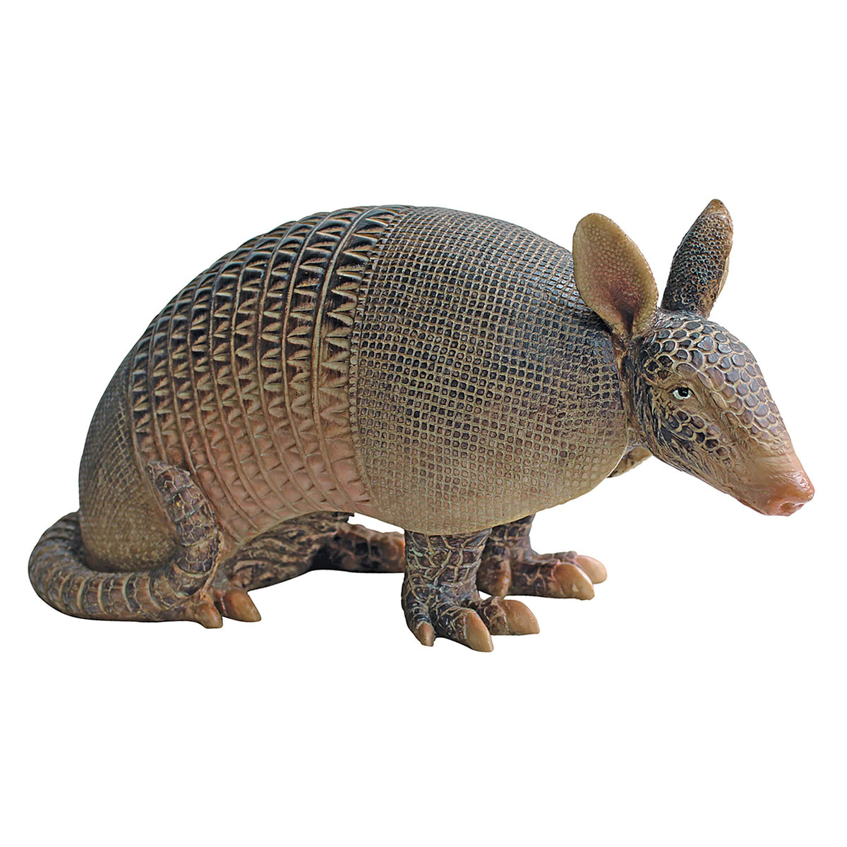 Design Toscano Tank Armadillo statue on pedestal display enhancing outdoor decor.