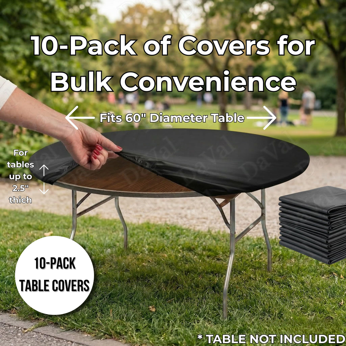 Designs by DaVal Kwik-Covers round 72-inch table cover pack for larger gatherings.