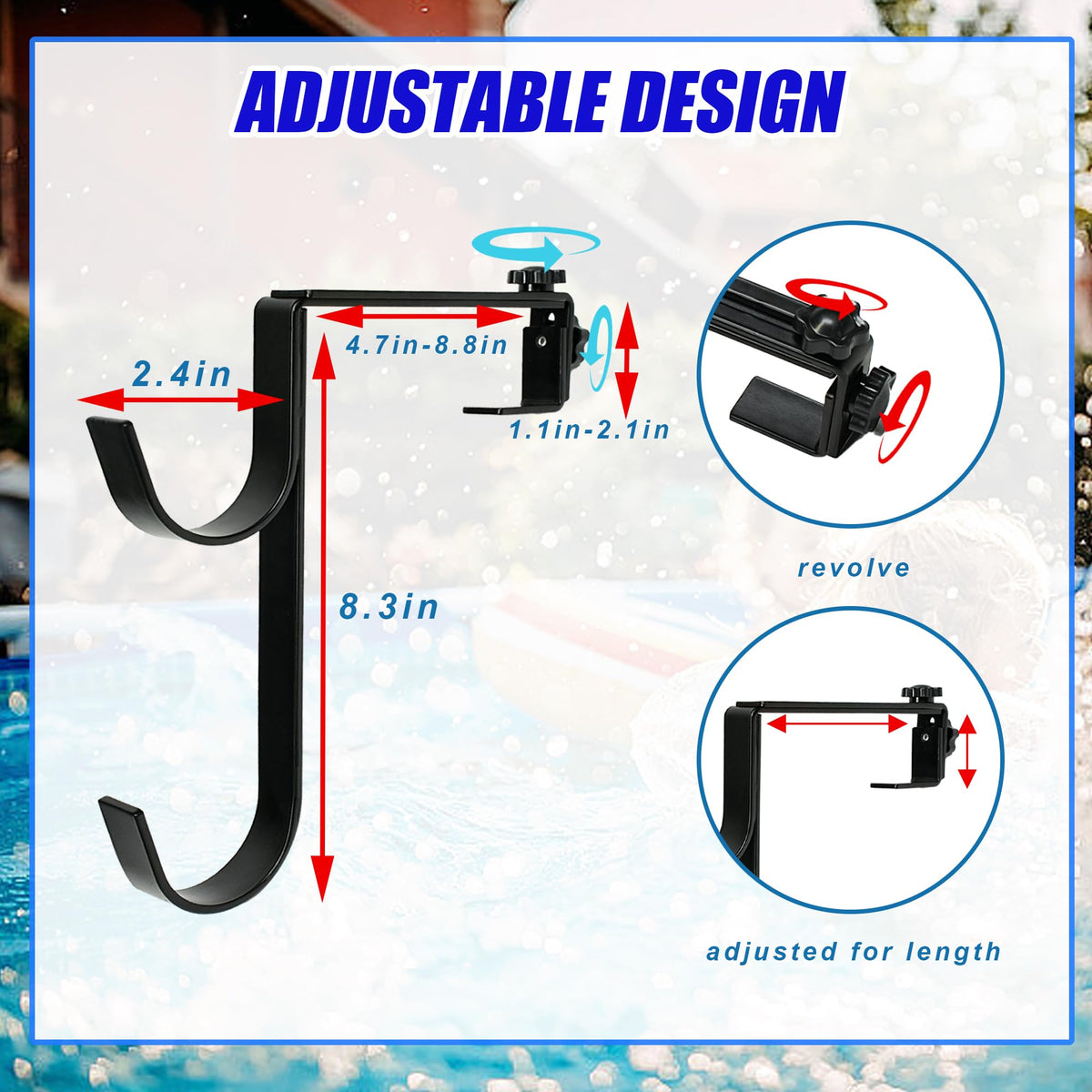 Desunqin adjustable double-hooks for flexible pool tool storage