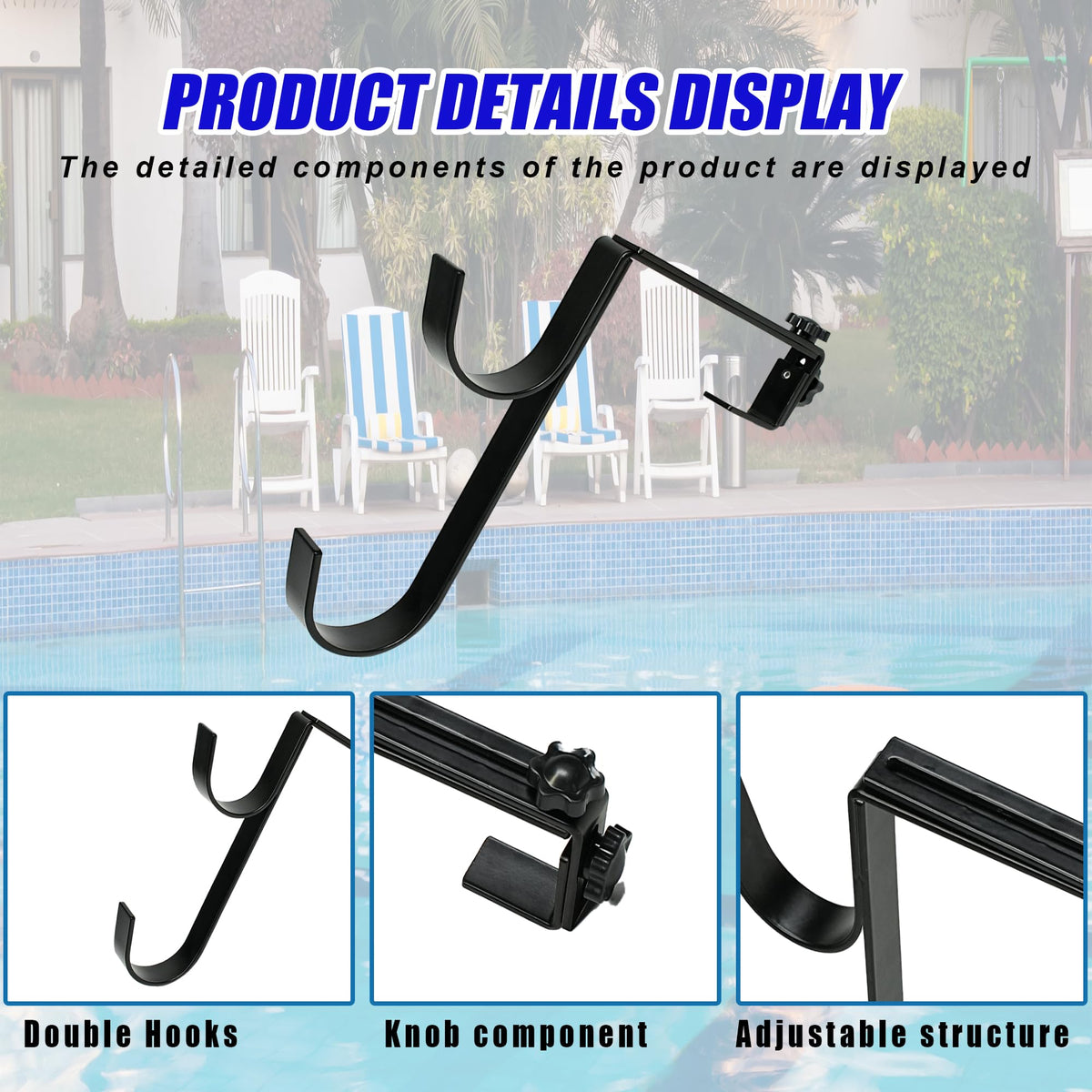 Desunqin clip-on pool hanger being installed on rail