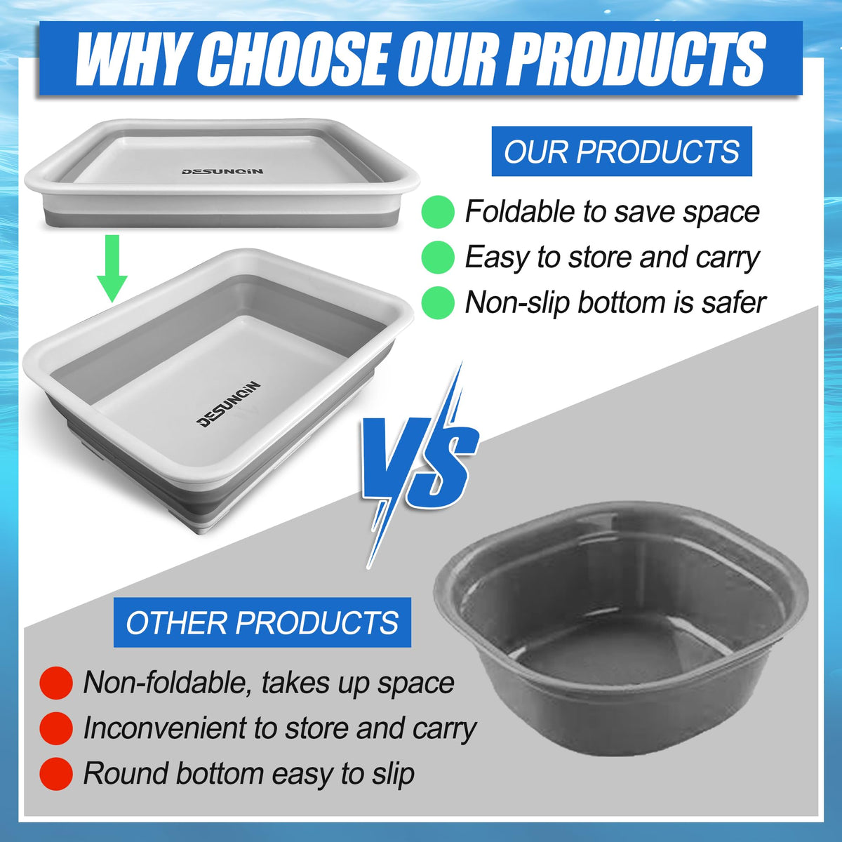 Desunqin foot bath made of PP and TPR for durability and easy cleaning.