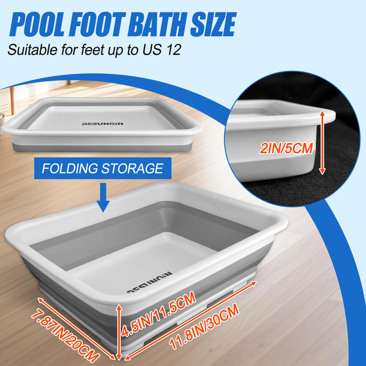 Desunqin pool foot bath folded compact for travel and storage.