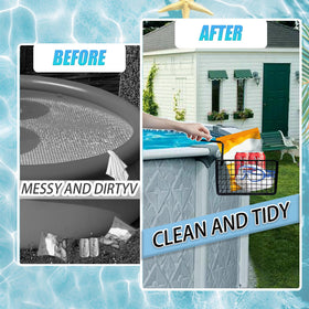 Desunqin poolside-shelf-organization helps maintain a clutter-free pool area.