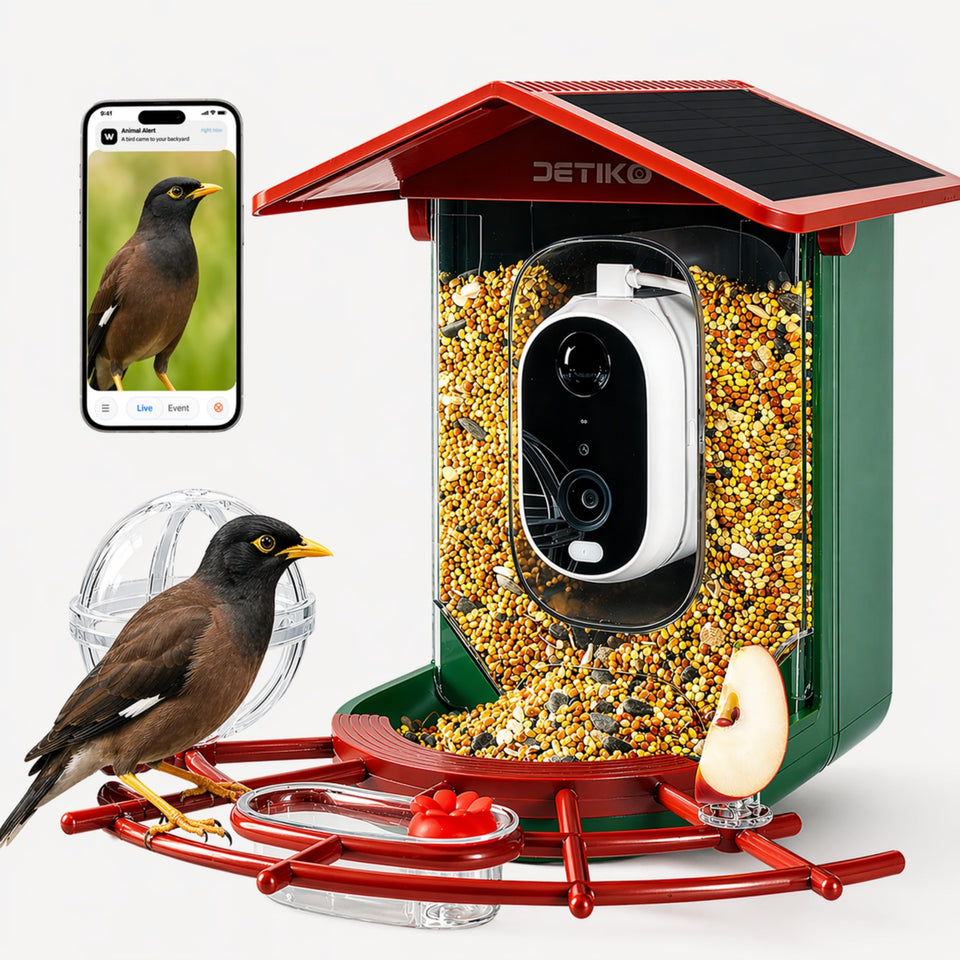 Detiko Bird Feeder Camera delivers crisp 2K HD footage for backyard birdwatching.
