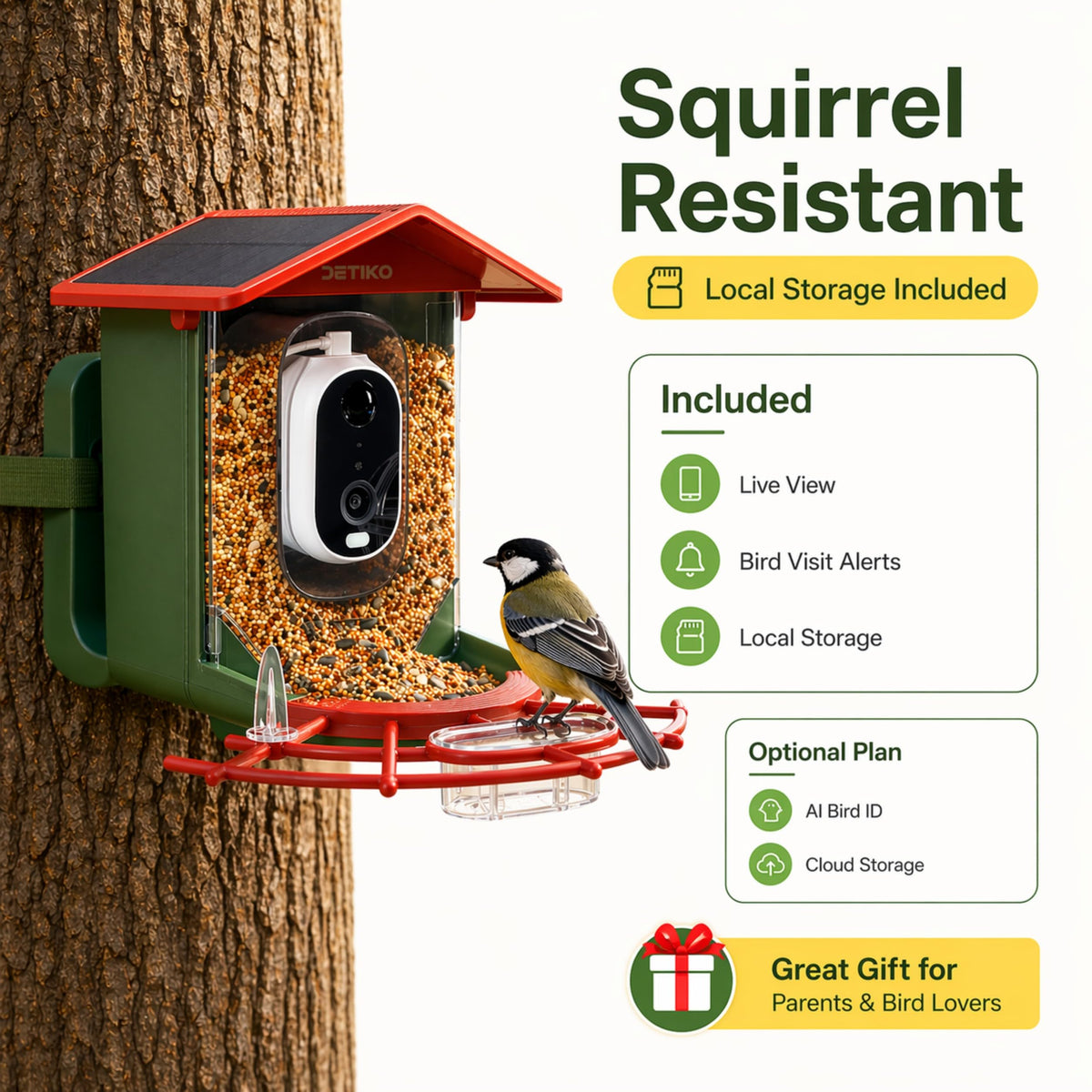 Detiko Bird Feeder Camera AI Bird ID grows a rich species library.